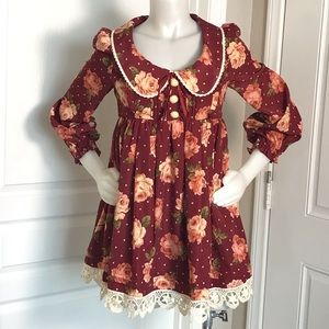 Liz Lisa PLUM BURGUNDY FLORAL LONG SLEEVE DRESS